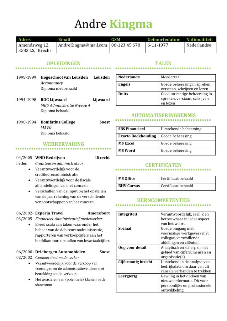 Cv Voorbeeld Sjablonen Sollicitatiebijbel Nl